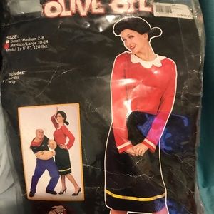 Olive oyl Halloween costume M/L two piece wig and dress. Red and black